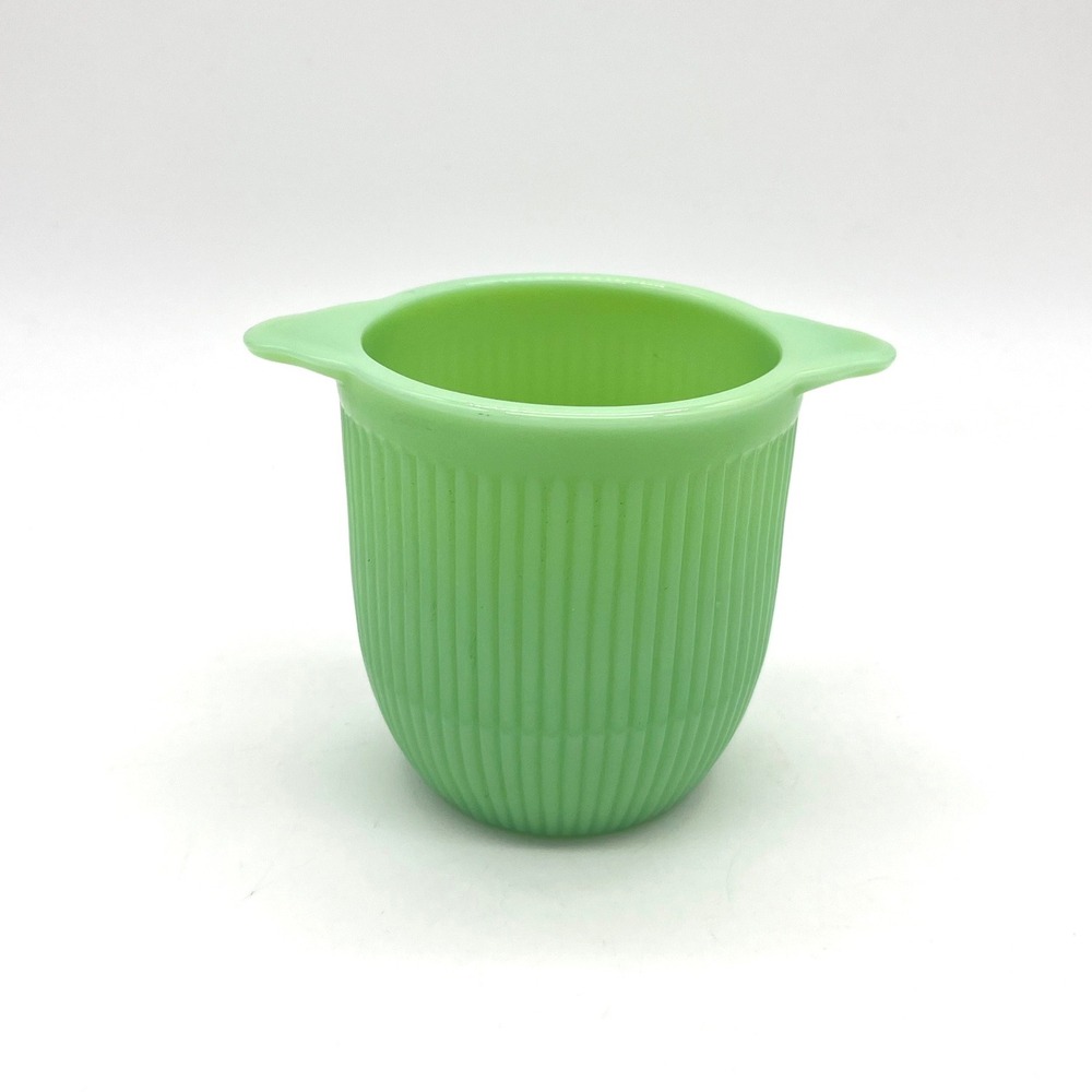 Vintage Jadeite Green Milk Glass Ribbed Creamer Pitcher Spout Tab Handle
